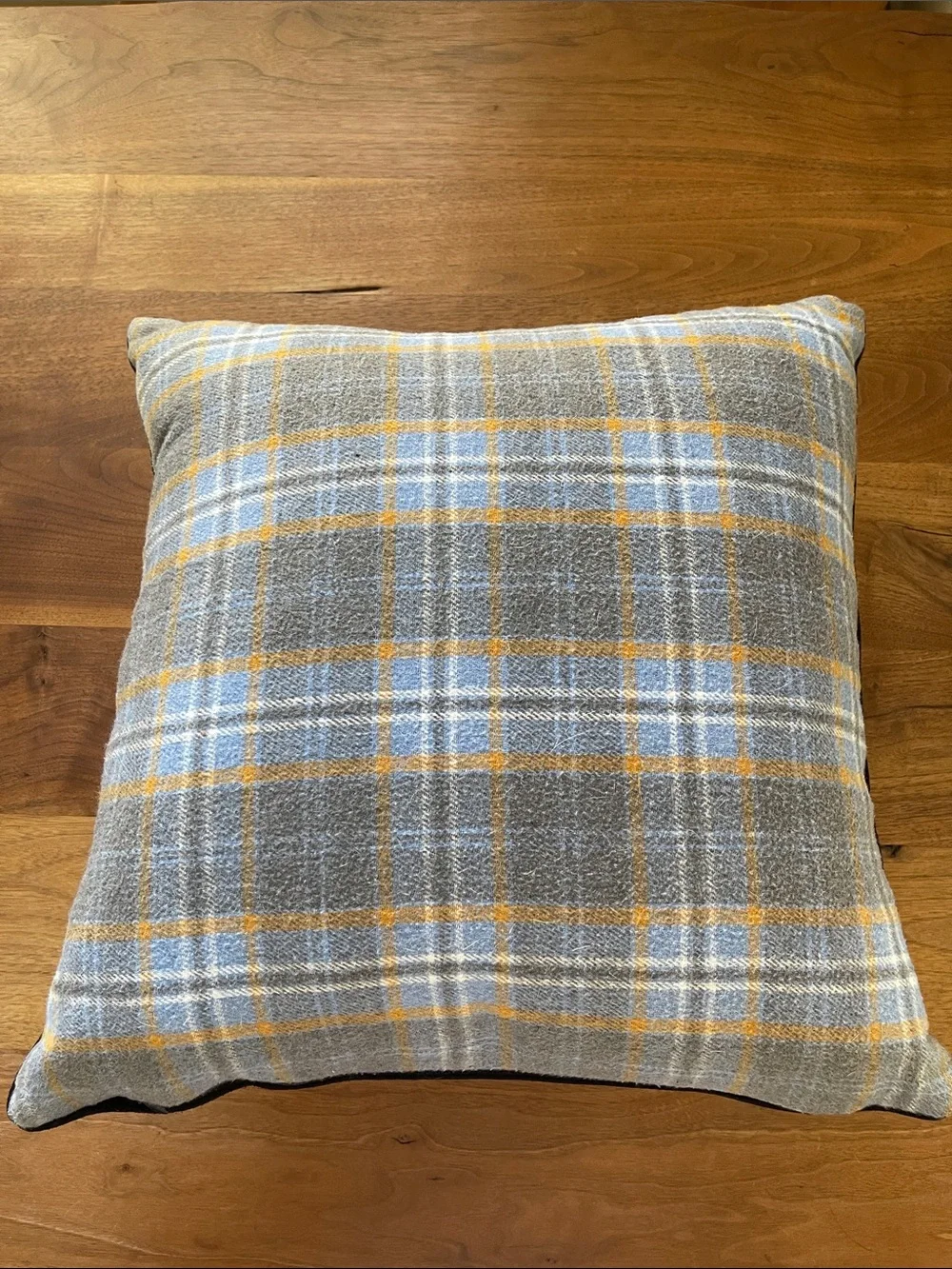 Charles Gallen Plaid Gray and Yellow Accent Pillow with Blue Check - Home Decor